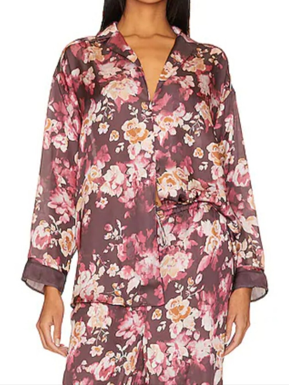 INTIMATELY FREE PEOPLE brown pink floral dreamy days pajama top sz S